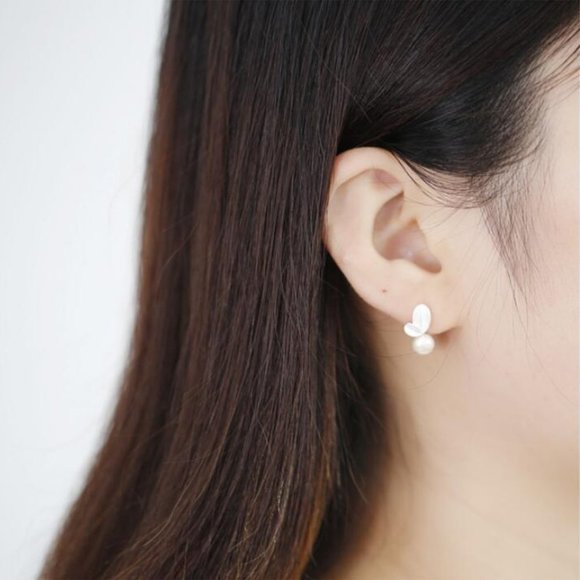 NEW [Set of 3] 925 Sterling Silver Pearl Leaf Set - Picture 5 of 8